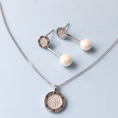  Bộ Trang Sức Bạc Cao Cấp - Cartier Ngọc Trai & Pha Lê Trắng 