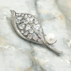  Cài Áo Nam, Nữ - Chiếc Lá Ngọc Trai & Pha Lê Pha Lê Trắng (AL) 