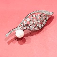  Cài Áo Nam, Nữ - Chiếc Lá Ngọc Trai & Pha Lê Pha Lê Trắng (AL) 