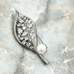  Cài Áo Nam, Nữ - Chiếc Lá Ngọc Trai & Pha Lê Pha Lê Trắng (AL) 