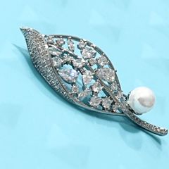  Cài Áo Nam, Nữ - Chiếc Lá Ngọc Trai & Pha Lê Pha Lê Trắng (AL) 