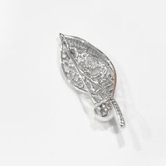  Cài Áo Nam, Nữ - Chiếc Lá Ngọc Trai & Pha Lê Pha Lê Trắng (AL) 