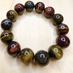  Vòng Tay Phong Thuỷ Cao Cấp - Đá Mắt Hổ Tam Tài 14mm Tự Nhiên (AA) 