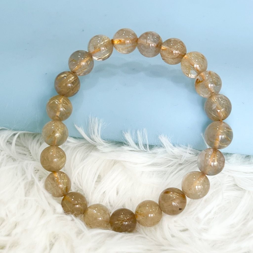  Vòng Đá Phong Thuỷ Cao Cấp - Đá Thạch Anh Tóc Vàng Tự Nhiên 9 Ly (AA) 