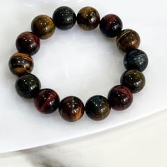  Vòng Tay Phong Thuỷ Cao Cấp - Đá Mắt Hổ Tam Tài 14mm Tự Nhiên (AA) 