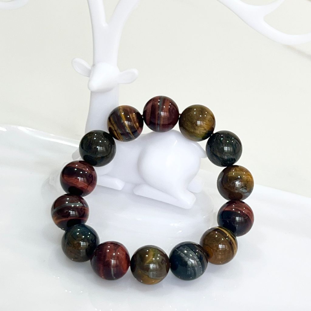  Vòng Tay Phong Thuỷ Cao Cấp - Đá Mắt Hổ Tam Tài 14mm Tự Nhiên (AA) 