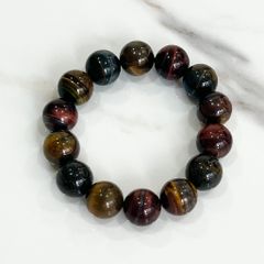  Vòng Tay Phong Thuỷ Cao Cấp - Đá Mắt Hổ Tam Tài 14mm Tự Nhiên (AA) 