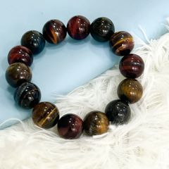  Vòng Tay Phong Thuỷ Cao Cấp - Đá Mắt Hổ Tam Tài 14mm Tự Nhiên (AA) 