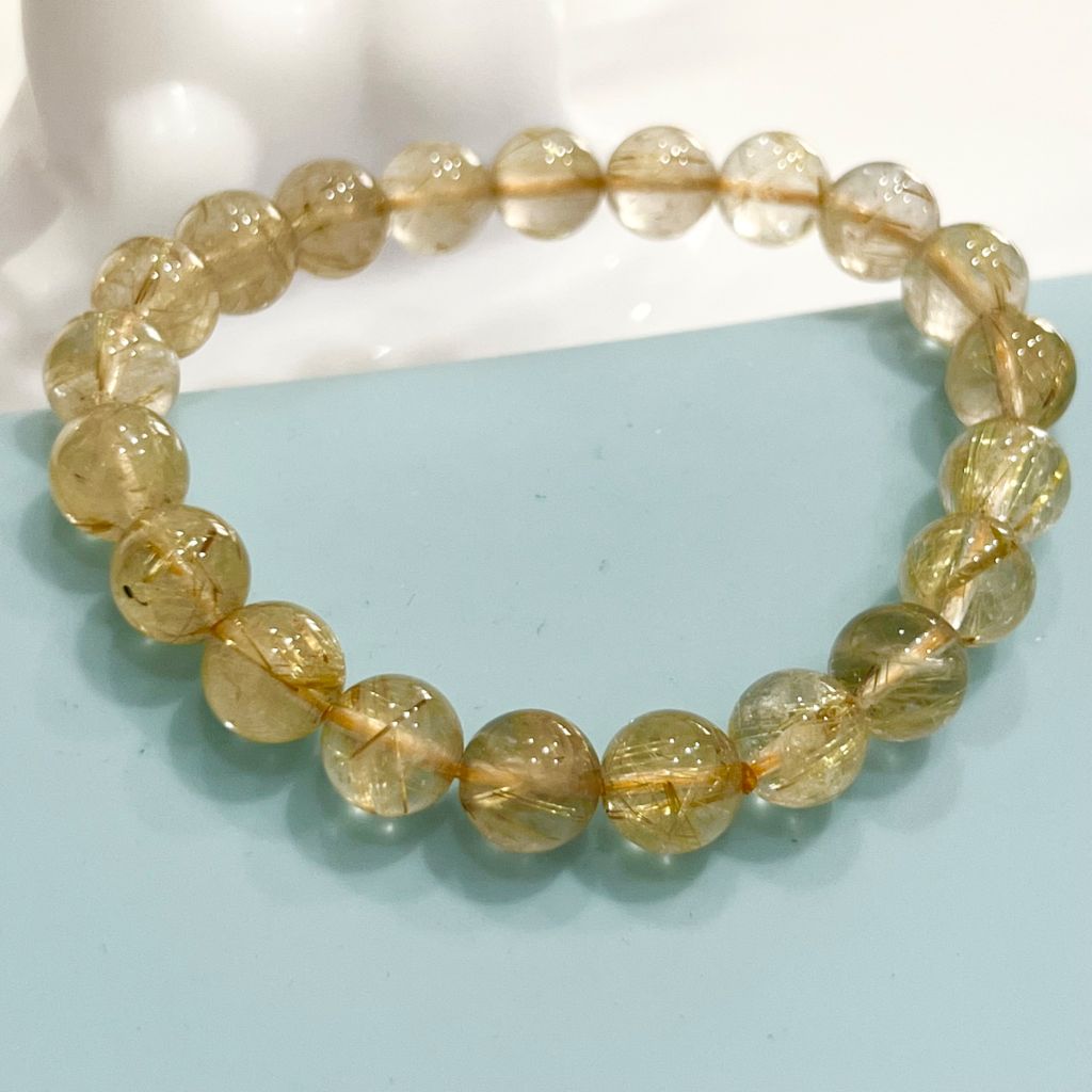  Vòng Đá Phong Thuỷ Cao Cấp - Đá Thạch Anh Tóc Vàng Tự Nhiên 9 Ly (AA) 