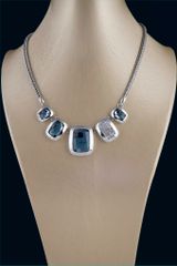  Dây Chuyền Ngắn - Hình Chữ Nhật Pha Lê Xanh & Trắng Cá Tính 