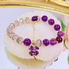  Vòng Đá Phong Thuỷ Cao Cấp - Cỏ 4 Lá May Mắn Pha Lê & Đá Thạch Anh Tím Tự Nhiên 