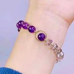  Vòng Đá Phong Thuỷ Cao Cấp - Cỏ 4 Lá May Mắn Pha Lê & Đá Thạch Anh Tím Tự Nhiên 