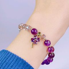  Vòng Đá Phong Thuỷ Cao Cấp - Cỏ 4 Lá May Mắn Pha Lê & Đá Thạch Anh Tím Tự Nhiên 