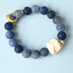  Vòng Đá Phong Thuỷ Cao Cấp - Đá Sodalite Xanh Lam & Hạt Tagua Ngà Voi Tự Nhiên 