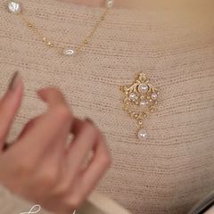  Cài Áo & Mặt Dây Chuyền - Vương Miện Ngọc Trai Nước Ngọt Tự Nhiên & Pha Lê Trắng 