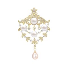  Cài Áo & Mặt Dây Chuyền - Vương Miện Ngọc Trai Nước Ngọt Tự Nhiên & Pha Lê Trắng 