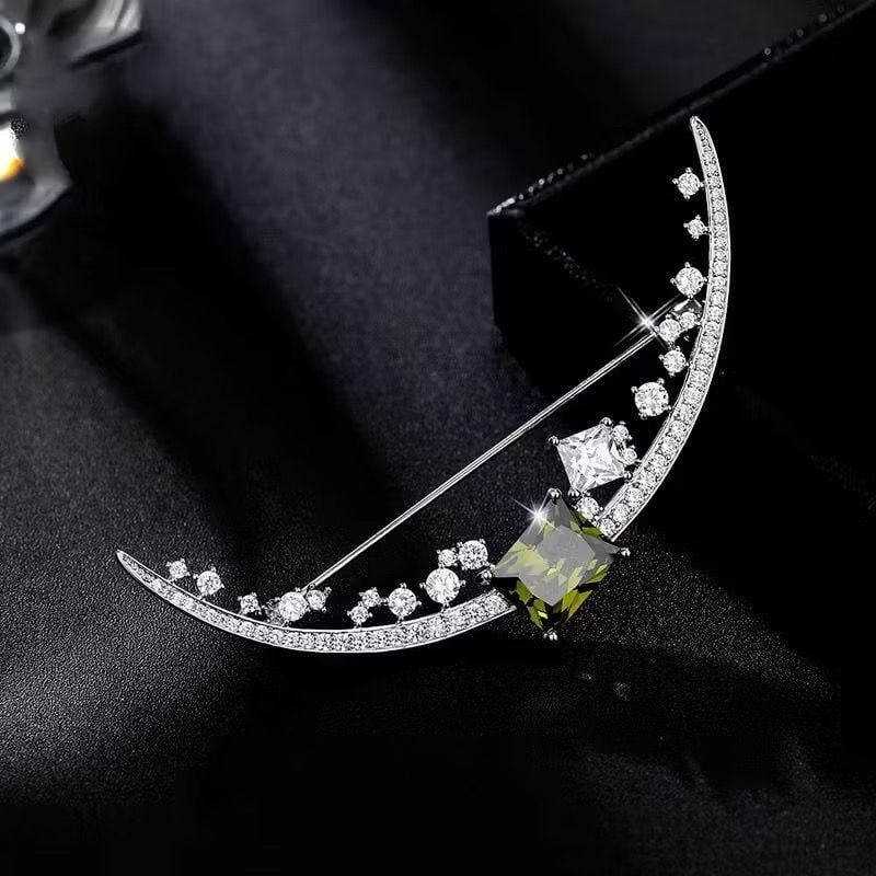  Cài Áo Nam, Nữ - Mặt Trăng Màu Trắng Pha Lê Xanh & Trắng (AE) 