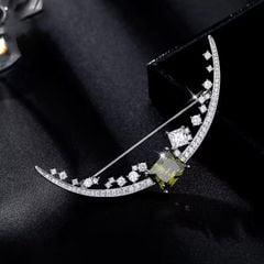  Cài Áo Nam, Nữ - Mặt Trăng Màu Trắng Pha Lê Xanh & Trắng (AE) 