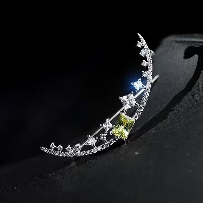  Cài Áo Nam, Nữ - Mặt Trăng Màu Trắng Pha Lê Xanh & Trắng (AE) 