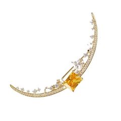  Cài Áo Nam, Nữ - Mặt Trăng Màu Vàng Pha Lê Vàng & Trắng (AD) 