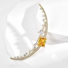  Cài Áo Nam, Nữ - Mặt Trăng Màu Vàng Pha Lê Vàng & Trắng (AD) 