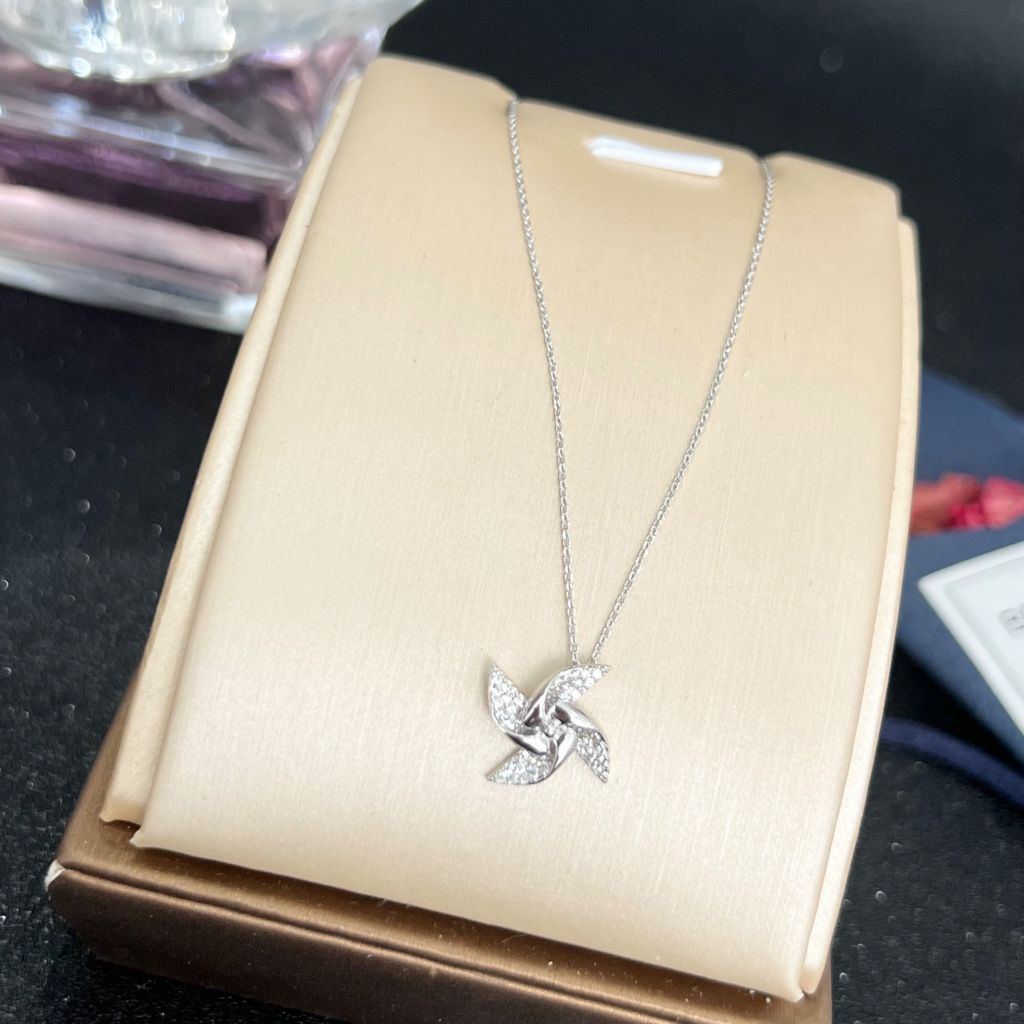  Bộ Trang Sức Bạc Cao Cấp - Dây Chuyền & Nhẫn Chong Chóng May Mắn Pha Lê Trắng 