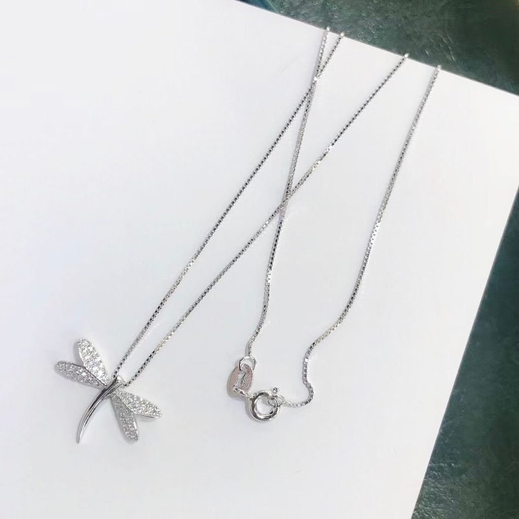  Bộ Trang Sức Bạc Cao Cấp - Dây Chuyền & Nhẫn Con Chuồn Chuồn Pha Lê Trắng 