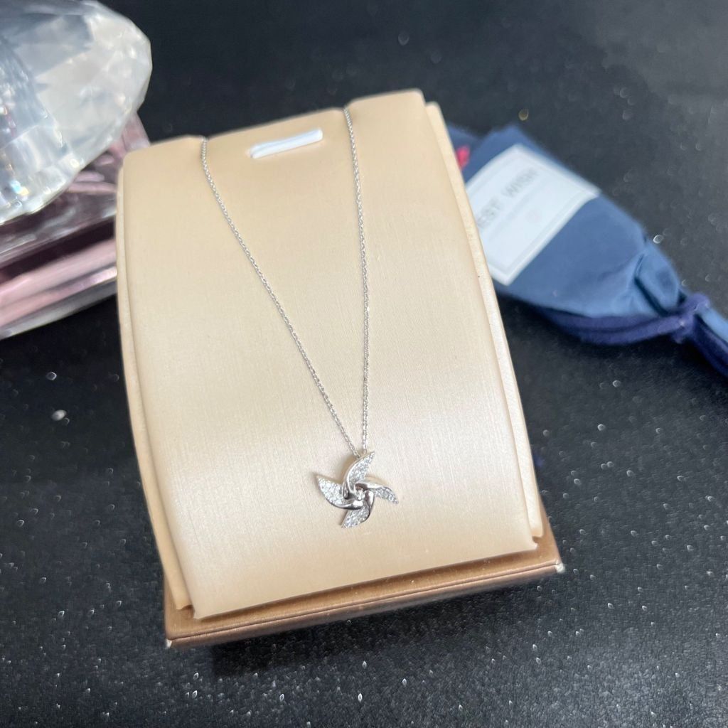  Bộ Trang Sức Bạc Cao Cấp - Dây Chuyền & Nhẫn Chong Chóng May Mắn Pha Lê Trắng 