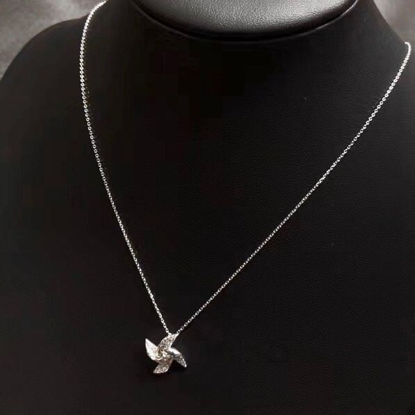  Bộ Trang Sức Bạc Cao Cấp - Dây Chuyền & Nhẫn Chong Chóng May Mắn Pha Lê Trắng 