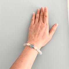  Vòng Đá Phong Thuỷ Cao Cấp - Con Tỳ Hưu Tài Lộc Đá Aquamarine & Đá Thạch Anh Trắng Tự Nhiên 