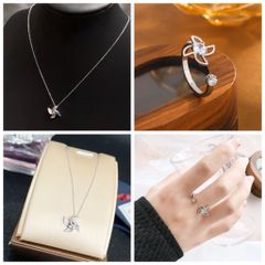  Bộ Trang Sức Bạc Cao Cấp - Dây Chuyền & Nhẫn Chong Chóng May Mắn Pha Lê Trắng 