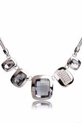  Dây Chuyền Ngắn - Hình Chữ Nhật Pha Lê Xanh & Trắng Cá Tính 