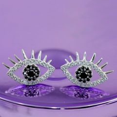  Bông Tai Bạc Cao Cấp - Đôi Mắt Pha Lê Đen & Trắng 