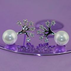  Bông Tai Cây Xanh Ngọc Trai & Pha Lê (AB) 