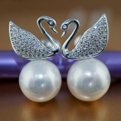  Bông Tai Thiên Nga Bản To Ngọc Trai & Pha Lê (AH) 