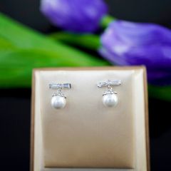  Bông Tai Bạc Cao Cấp - Nơ Xinh Ngọc Trai & Pha Lê (AH) 