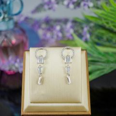  Bông Tai Bạc Cao Cấp - Bông Tai Vòng Tròn Pha Lê Trắng (AQ) 