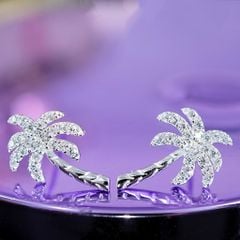  Bông Tai Bạc Cao Cấp - Cây Dừa Pha Lê Trắng 