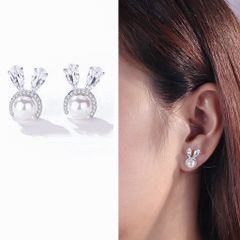  Bông Tai Con Thỏ Dễ Thương Ngọc Trai & Pha Lê (AA) 