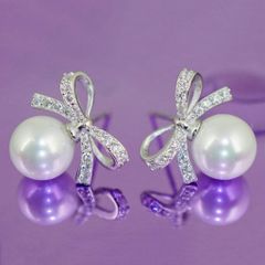  Bông Tai Bạc Cao Cấp - Nơ Xinh Ngọc Trai & Pha Lê (AD) 