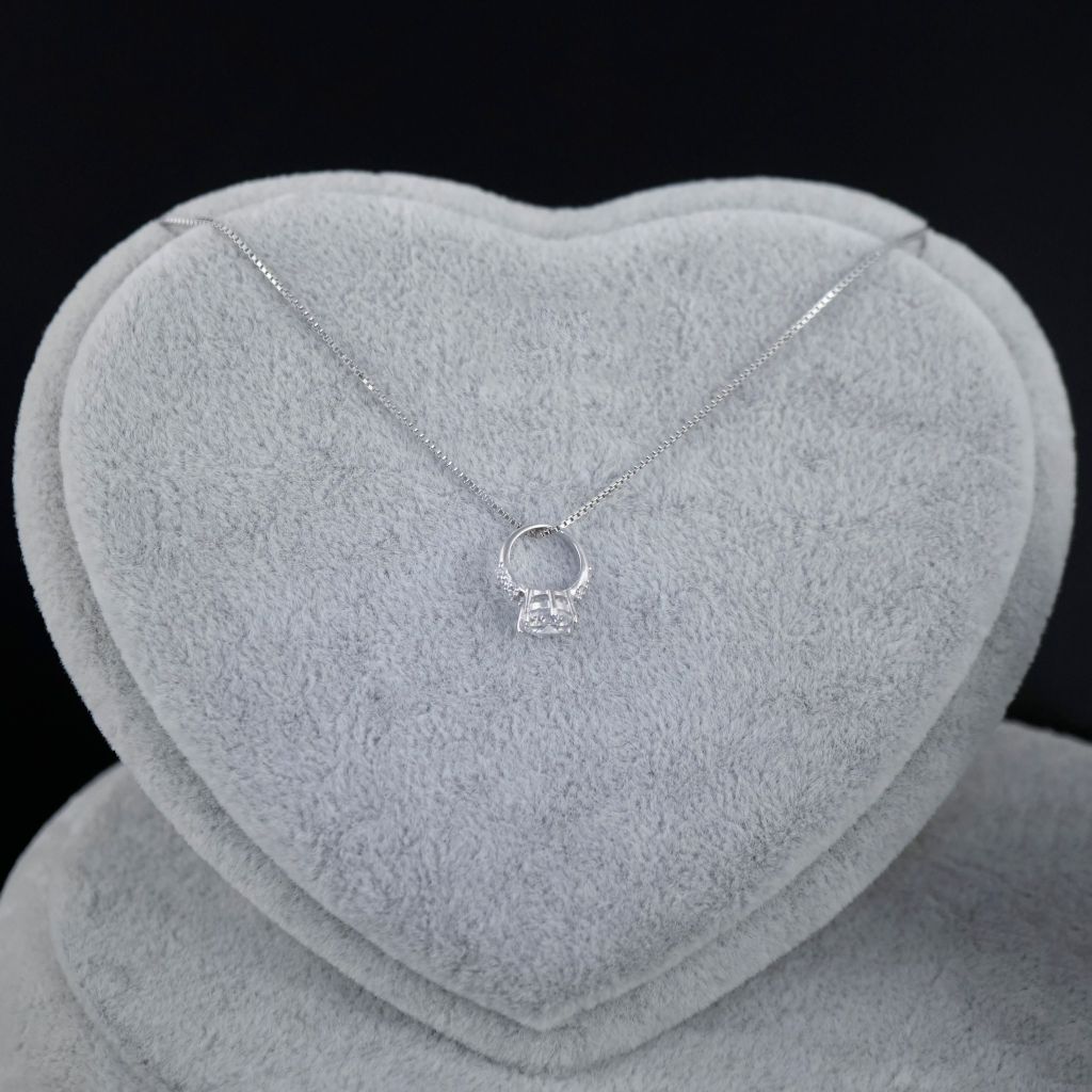  Dây Chuyền Bạc Cao Cấp - Chiếc Nhẫn Pha Lê Trắng 