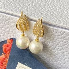  Bông Tai Đôi Cánh Thiên Thần Màu Vàng Ngọc Trai & Pha Lê Trắng (AO) 