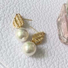  Bông Tai Đôi Cánh Thiên Thần Màu Vàng Ngọc Trai & Pha Lê Trắng (AO) 