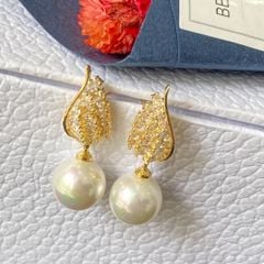  Bông Tai Đôi Cánh Thiên Thần Màu Vàng Ngọc Trai & Pha Lê Trắng (AO) 