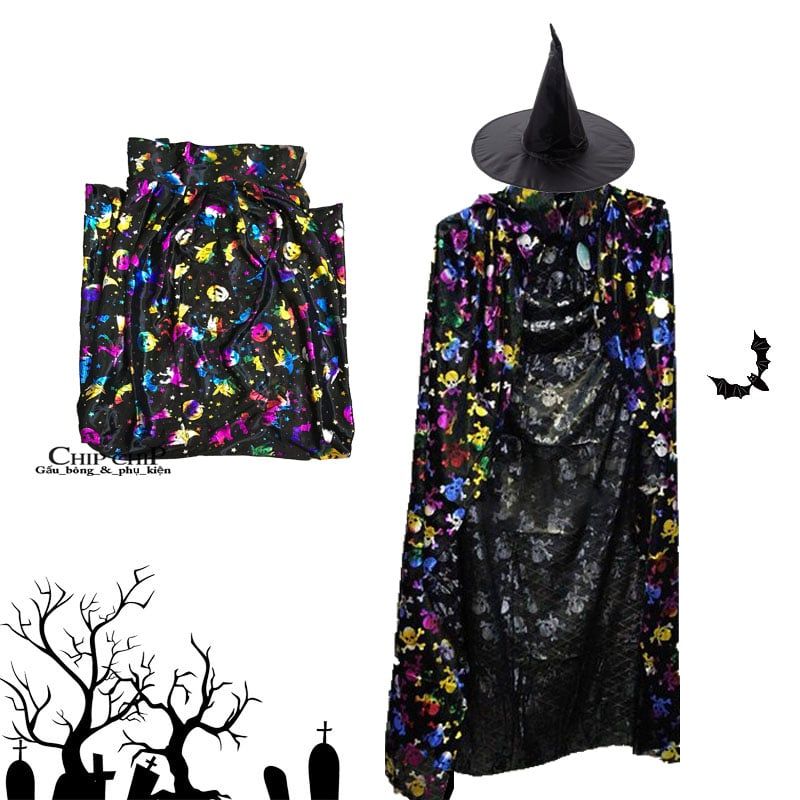  áo choàng in 7 màu phù thủy 130cm 