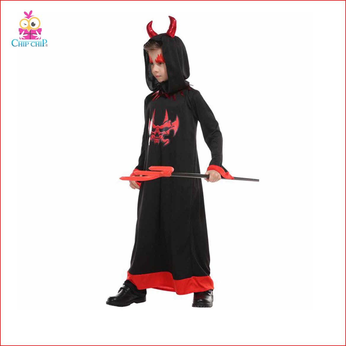  Trang phục hóa trang Halloween bé trai bộ đồ quỷ đen trùm đầu 
