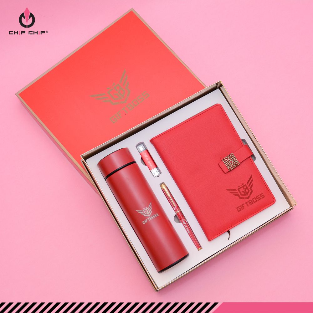  Bộ quà tặng sổ 4 món (sổ, usb, bút, bình nước) 