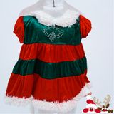  Đầm nhung xanh trang phục Noel trẻ em 