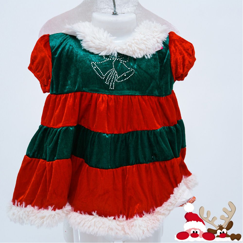  Đầm nhung xanh trang phục Noel trẻ em 