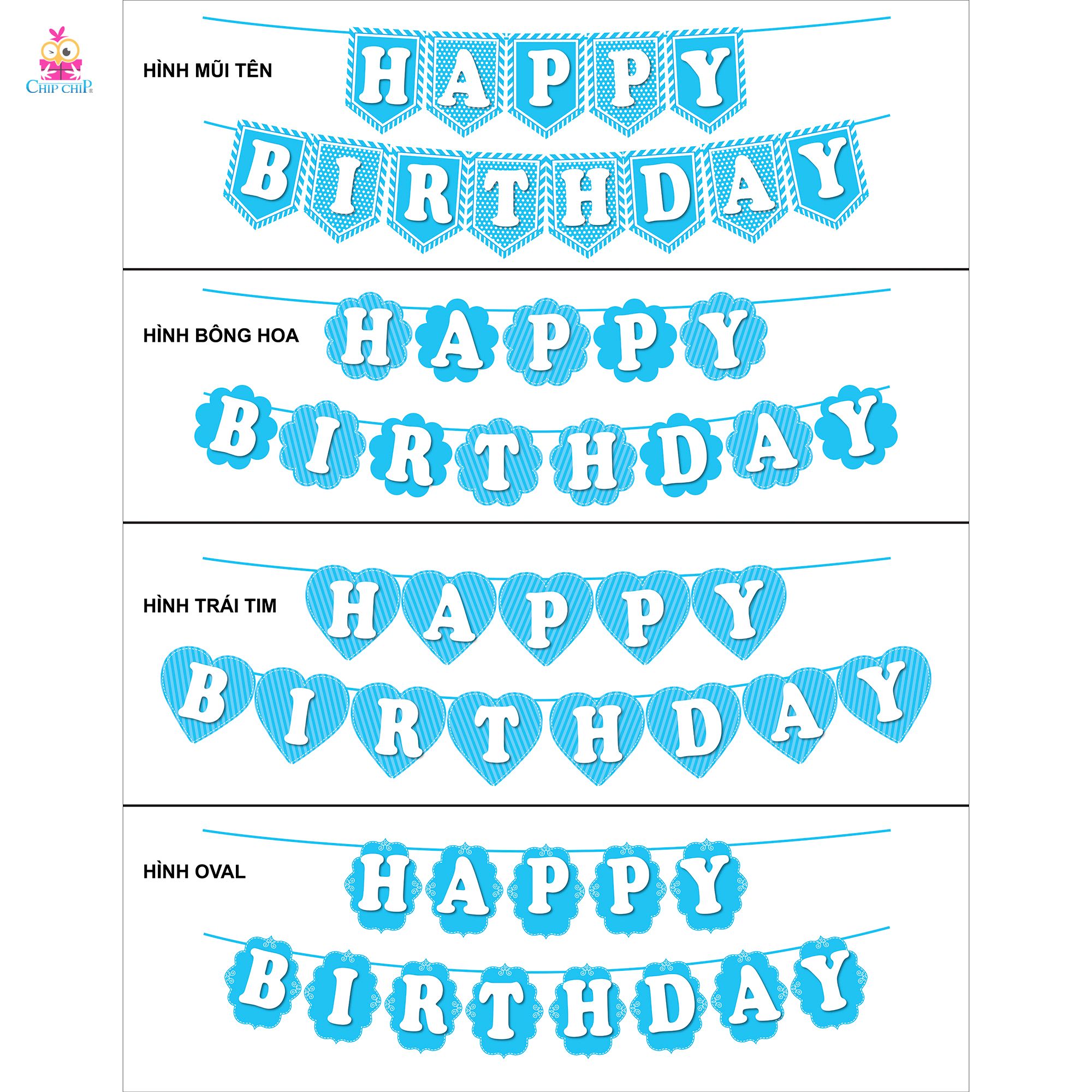  Dây Treo Trang Trí Happy Birthday Màu Xanh Dương - Chipchipshop 